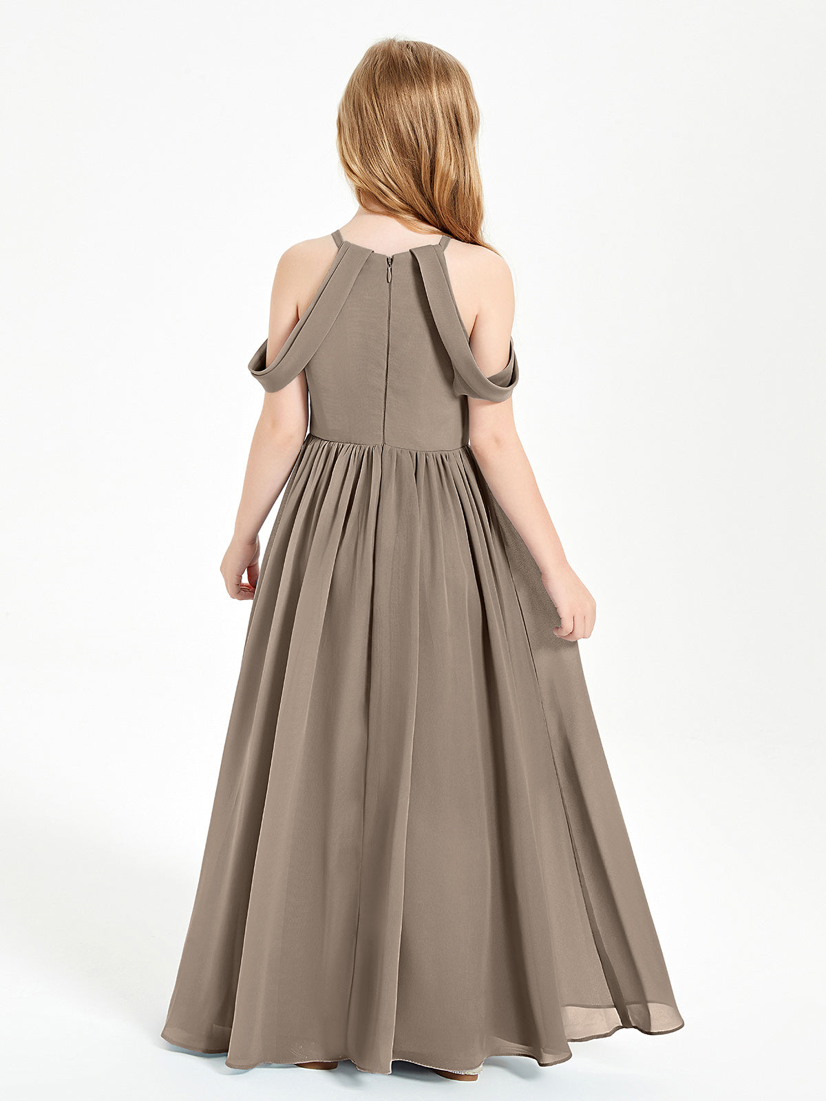 Dreamy Off the Shoulder Bridesmaid Gown for Junior Taupe